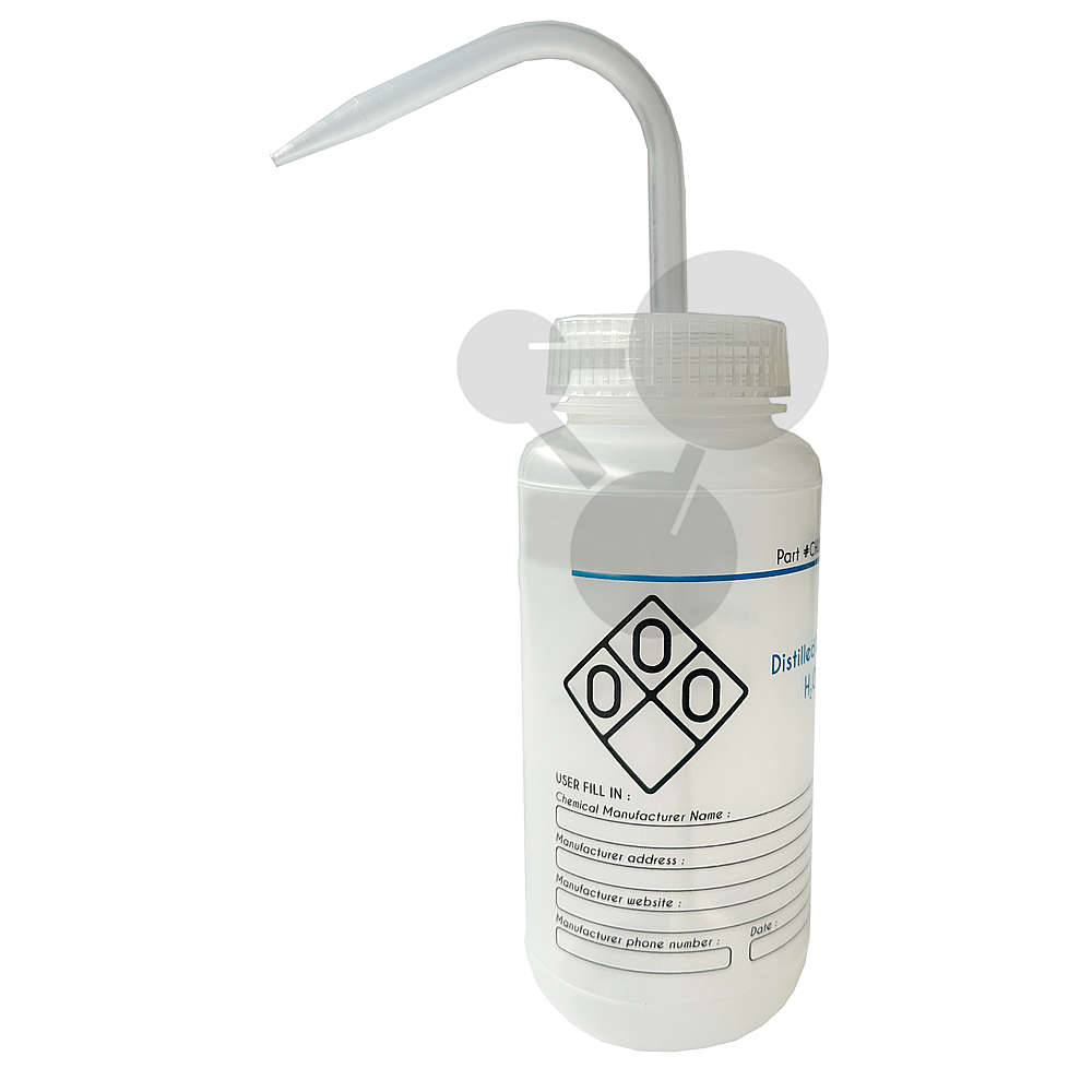 Pissette pour eau distillée (neutre) 500ml / Pissettes de sécurité col  large avec impression / Laboratoire